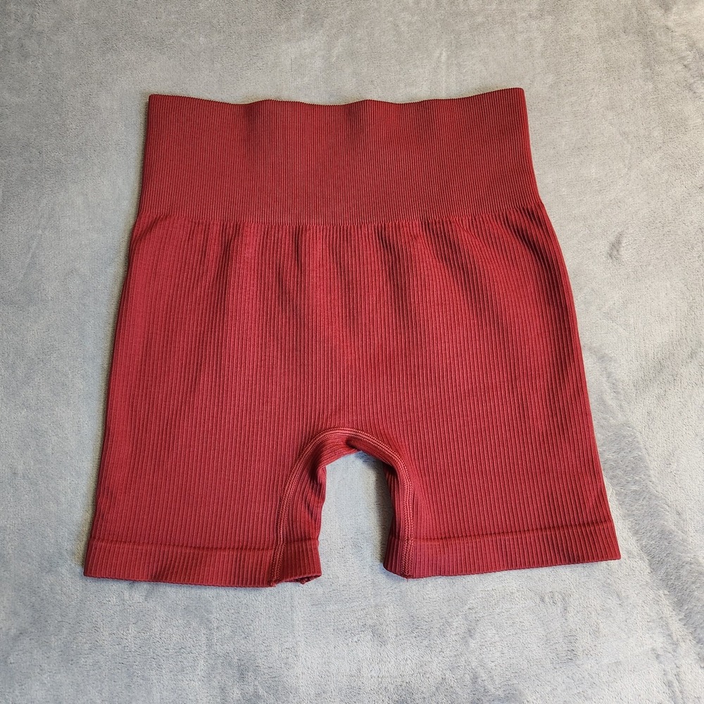 New OQQ Red Ribbed Biker Shorts Women's Size M Medium Maroon Booty Workout